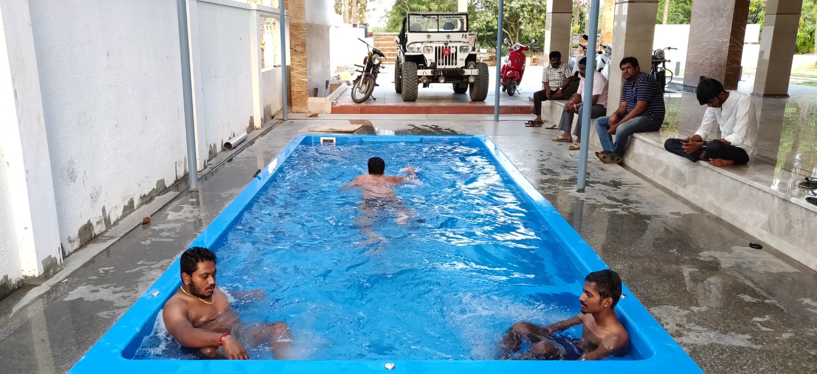 Fiberglass pool shell reference at commissioning stage