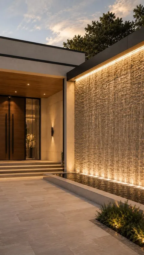 Entrance facade with water wall