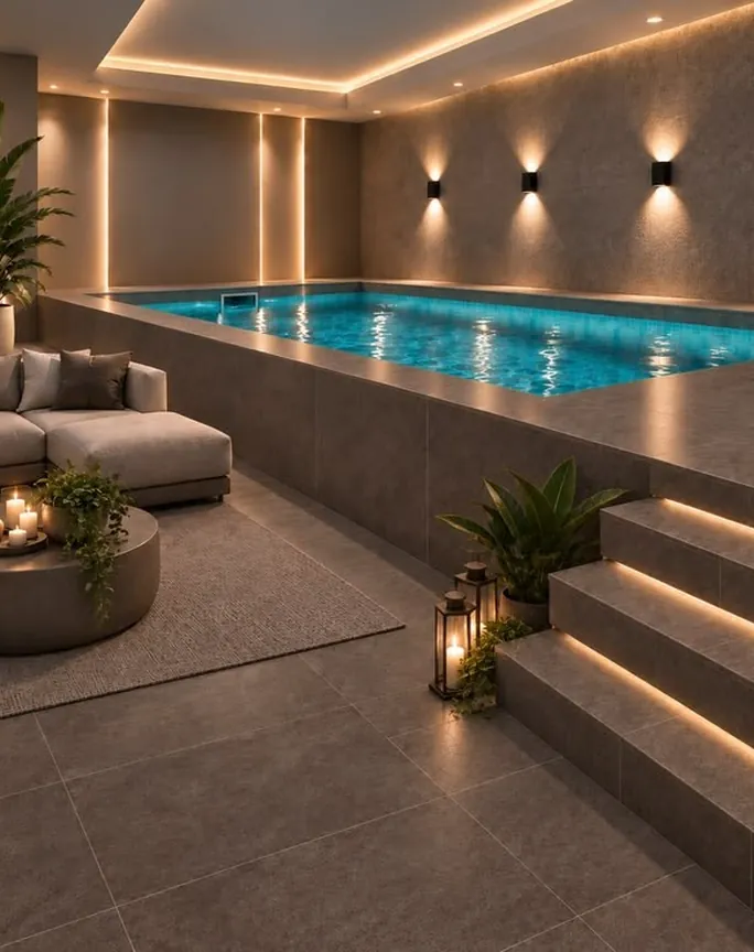 Indoor swimming pool with lounge